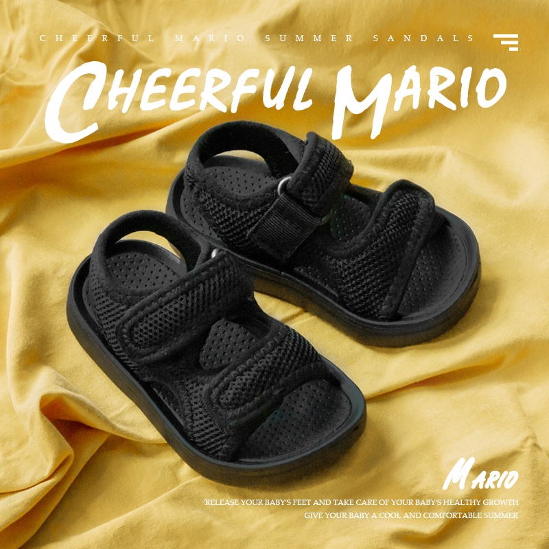 Giày CHEERFUL MARIO đế mềm có khóa dán chất liệu nhẹ phong cách Hàn Quốc để đi biển