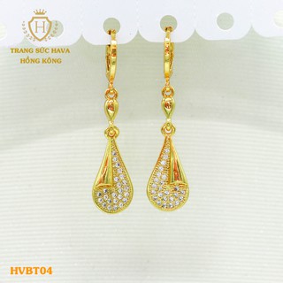Bông Tai, Khuyên Tai Nữ Dáng Dài Đính Đá Màu Trắng Xi Mạ Vàng Non Cao Cấp - Trang Sức Hava