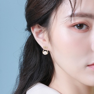Ｂông tai ngọc trai nước ngọt kết hợp kim cương nhỏ - Phong cách thời thượng