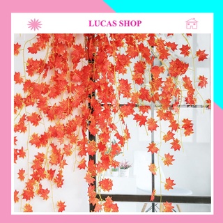 Dây lá giả - Dây lá phong đỏ (2m) cao cấp decor, trang trí tường nhà, cửa tiệm, studio...