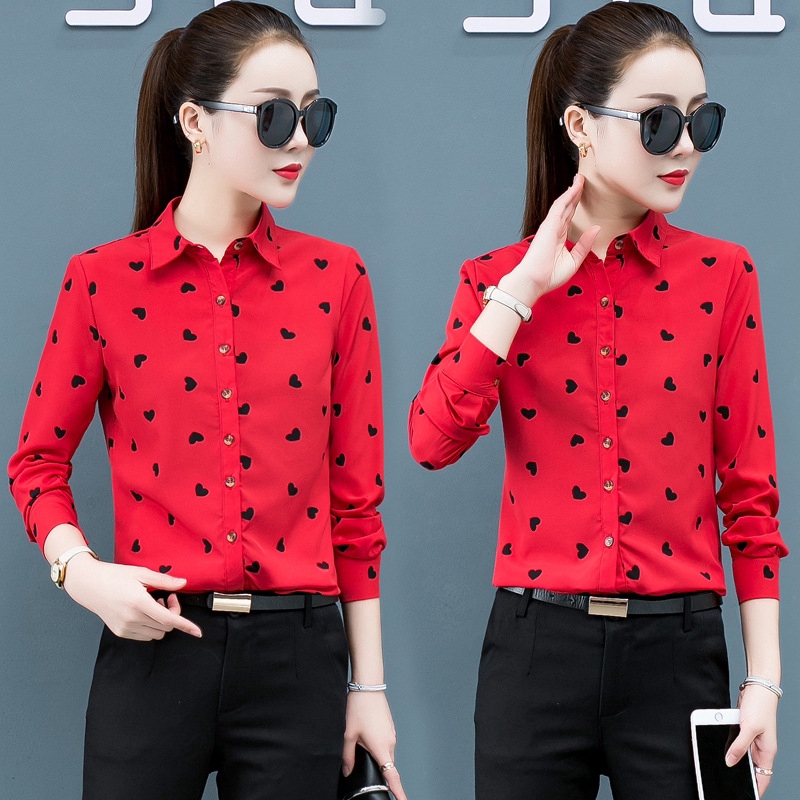 Áo Sơ Mi Chiffon Dài Tay Họa Tiết Chấm Bi Thời Trang Cho Nữ