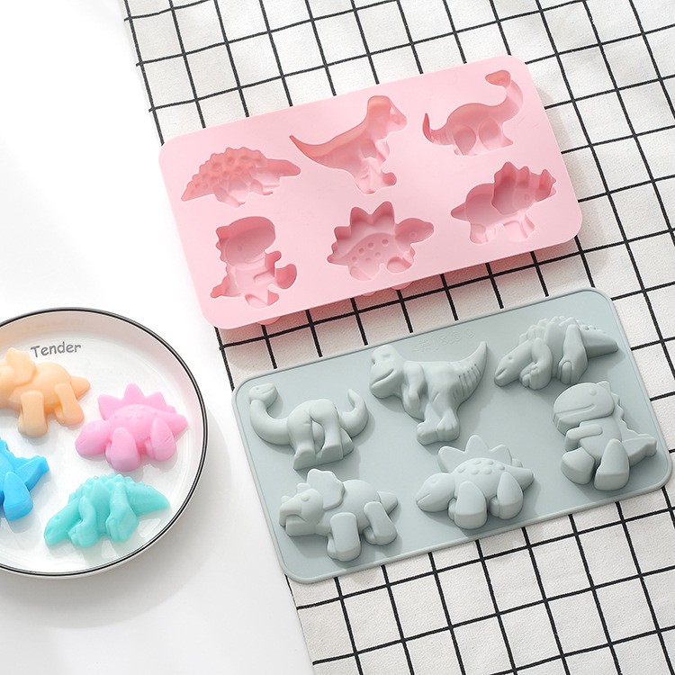 6 Khoang Khủng Long Khuôn Silicon Bánh Sô Cô La Kẹo Fondant Nến Xà Phòng Khuôn Thạch Đất Sét Trang Trí Đám Cưới DIY Dụng Cụ Nướng Bánh