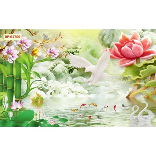 Tranh 3D cá chép trong hồ sen nhiều màu sắc