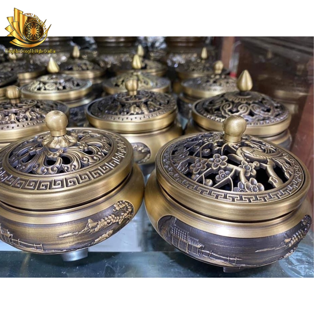 [LOẠI 1] Combo Lư Xông Trầm Bằng Đồng Kèm Đôn Đúc Nguyên Khối Cao 12cm Chạm Trổ Tinh Xảo Đồ Đồng Đại Bái