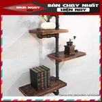 Kệ treo tường gỗ 3 tầng kệ ống nước chất liệu ống sắt bền đẹp lắp ráp gắn tường trang trí nhà à quán cafe đẹp — ảnh 1