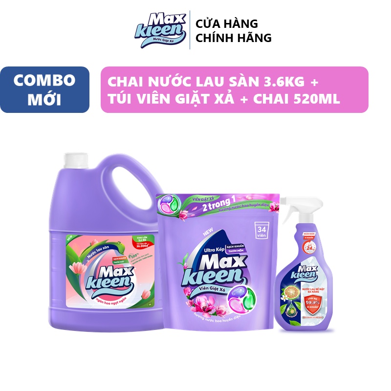 Ảnh Combo MaxKleen: Chai Lau Sàn 3.6kg Ngàn Hoa Ngọt Ngào + Túi Viên Giặt Xả + Nước Lau Bề Mặt Đa Năng 2