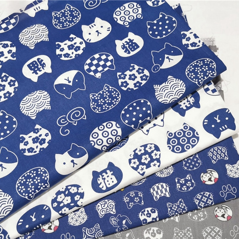 Mèo May Mắn và Chó - Vải Cotton Twill Phong Cách Nhật Bản, 50x160cm