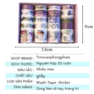 Băng keo giấy washi tape phong cảnh vintage set 20 cuộn bullet journal trang trí sổ tay retro cổ điển TIMO WS12