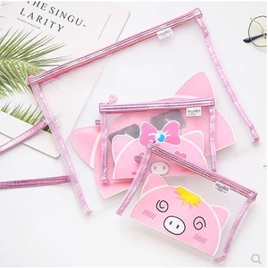 Hộp đựng bút, túi đựng A4 khóa kéo heo hồng cảm xúc KT 255mm*315mm