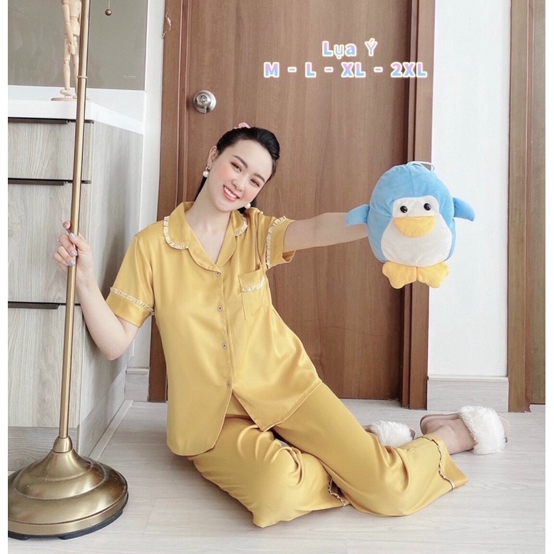 Bộ ngủ Pizama quần dài tay ngắn lụa ý có size 45-75kg