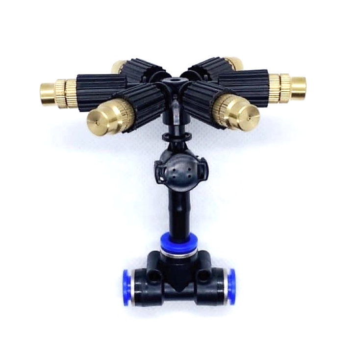 Béc tưới phun sương 6 hướng đầu đồng kèm tê nối nhanh 8mm, đầu phun sương tưới cây