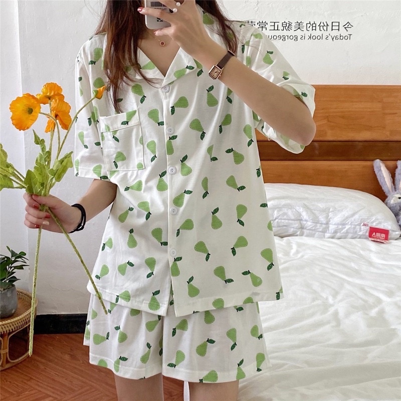 Đồ bộ nữ pijama mặc nhà, bộ ngủ dễ thương quần cộc áo cộc chất vải thô hàn mềm cho mùa hè