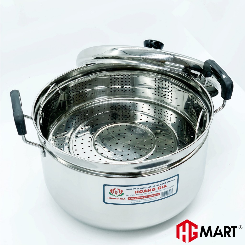Ảnh Nồi inox 1 đáy HG Mart nắp kính có xửng hấp nấu trên bếp từ [Bảo Hành 12 Tháng] 2