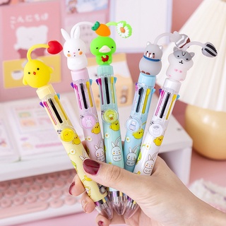 Bút Bi Bấm 10 Ngòi Kèm Đầu Thú Cưng Mọc Đồ - Thỏ Hồng VPP