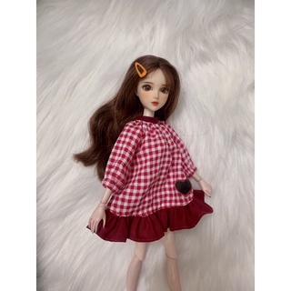Váy caro đỏ trái tim size blythe,xinyi,barbie,bjd1/6