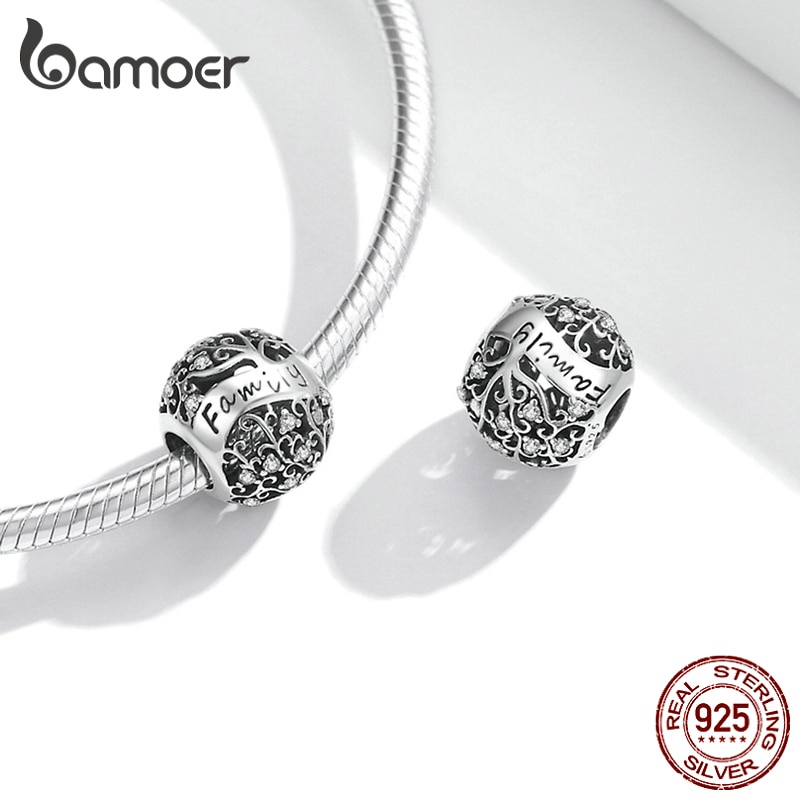 Mặt trang sức Bamoer BSC489 bằng bạc 925 họa tiết cây gia đình 5 kiểu thời trang dùng làm vòng tay dây chuyền DIY