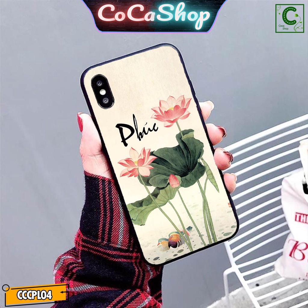 Ốp lưng iphone mặt kính in hình cực đẹp siêu bền - Chữ Phúc hoa sen - 6/6plus/6s/6splus/7/7plus/8/8plus/x/.....