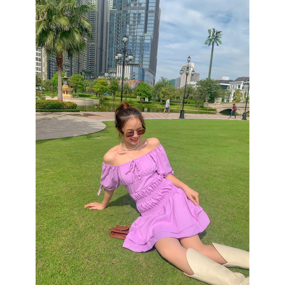 ĐẦM BO CHUN EO 2 MÀU TRẮNG TÍM - ICE DRESS
