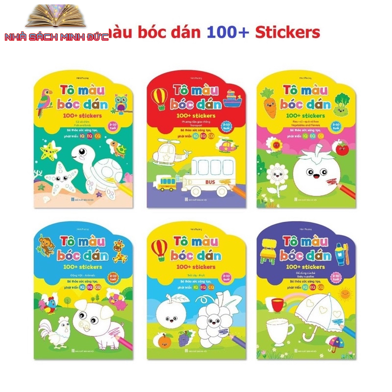 Sách - Combo 6 quyển Tô màu bóc dán 100+ stickers (song ngữ Anh – Việt)