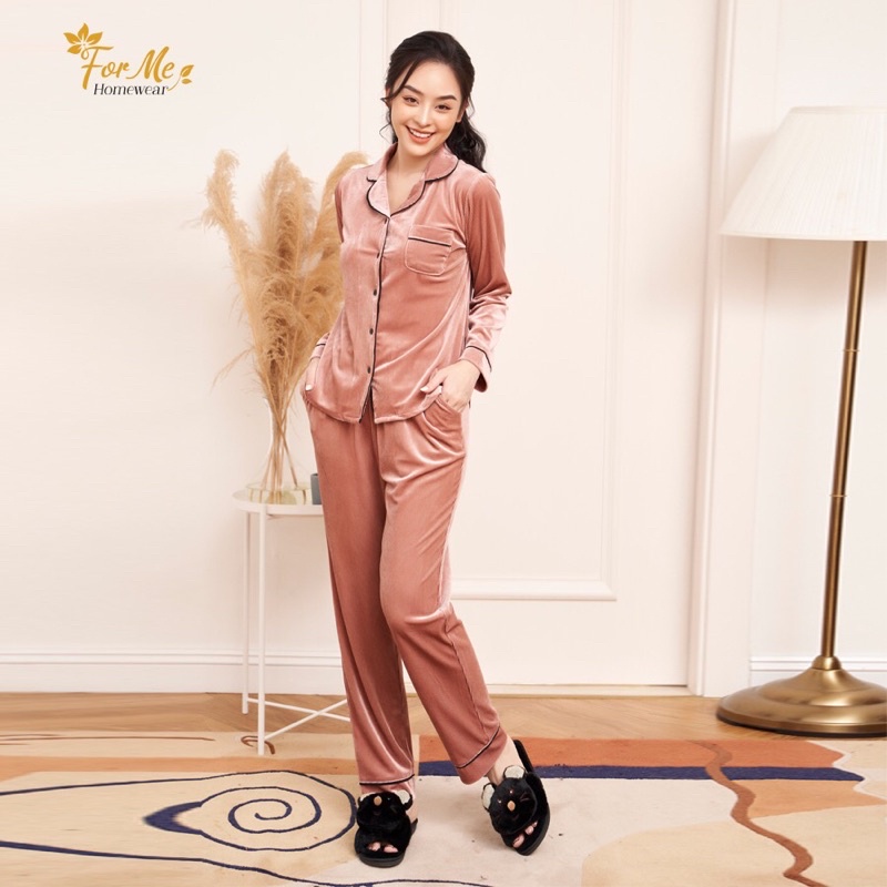 Bộ đồ ngủ,mặc nhà pijama Nhung Tăm cao cấp ấm áp mềm mịn và bền màu hãng ForMe