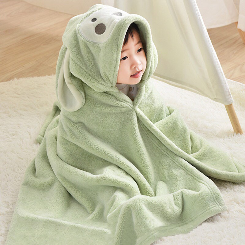 Áo choàng tắm cho bé có mũ vải bông san hô nhiều mẫu kích thước 140x70 cm (tuyển   )