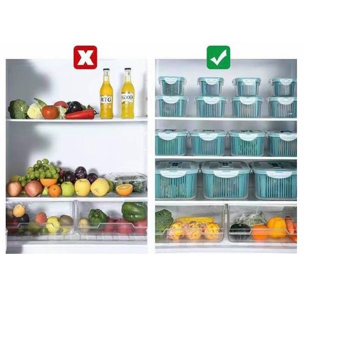 Bộ 5 hộp đựng đồ tủ lạnh 2 lớp cao cấp có nắp đậy bảo quản an toàn thực phẩm