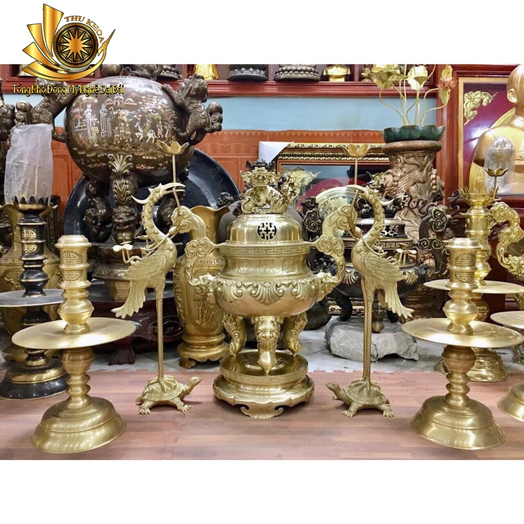 Bộ Đỉnh Đồng Thờ Cúng Ngũ Sự Tam Sự Bằng Đồng 42cm, 52cm Đồng Vàng Đúc Thủ Công Đỉnh Đồng Đại Bái Miễn Ship Toàn Quốc
