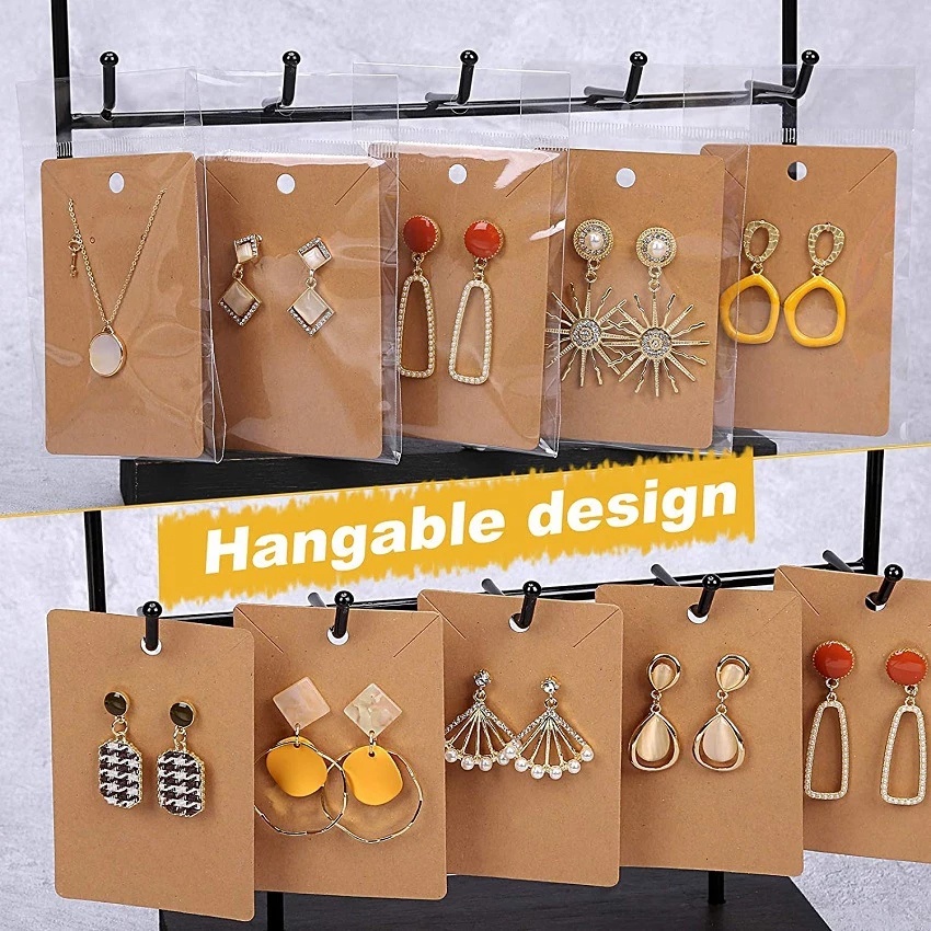 Bộ 50 Thẻ Vuông Rỗng Bằng Giấy Kraft Dùng Trưng Bày Trang Sức Vòng Cổ / Bảng Treo Trang Sức Kiểu Retro