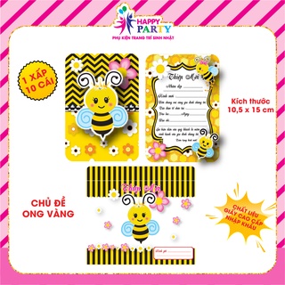 Thiệp sinh nhật, thiệp mời thôi nôi cao cấp cho bé gái HAPPY PARTY giấy nhập khẩu cao cấp kt 10.5 x 15 cm