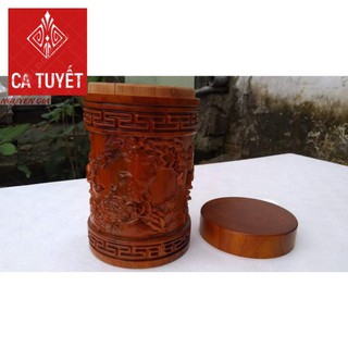 [TRẠM KHẮC TINH XẢO] Hộp đựng trà bát mã truy phong bằng gỗ hương