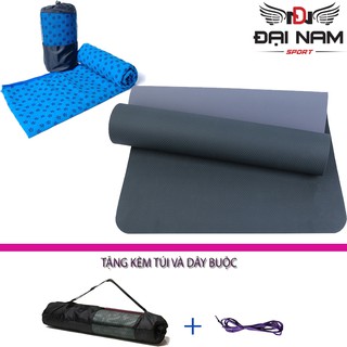 Combo Thảm Tập Yoga TPE 6mm 2 Lớp + Khăn Trải Thảm Chống Thấm,Chống Trơn Trượt Đại Nam Sport