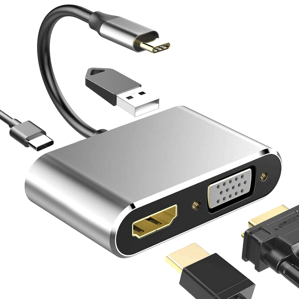 Bộ Chuyển Đổi Cổng Đầu Đọc Thẻ VGA 4 Trong 1 USB Type-C Sang HDMI Đối Với MacBook Pro, Loại C Sang HDMI VGA 4 Trong 1