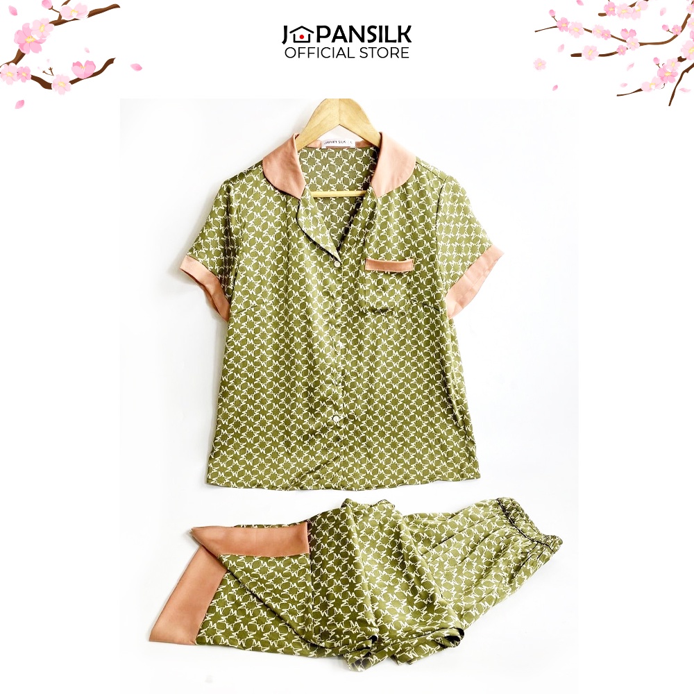 Ảnh Bộ đồ ngủ Bigsize Pijama lụa Nhật cao cấp JAPANSILK, ngắn tay quần dài màu sắc tối giản tôn dáng 2