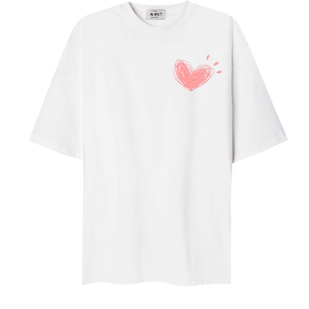Áo Thun Tay Lỡ Nữ HappyFamily Form Rộng Sắc Trắng Họa Tiết Trái Tim,Spring Day Chất Cotton 100 Cao Cấp