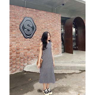 Đầm caro cộc tay thiết kế Midi Dress Ma Vie