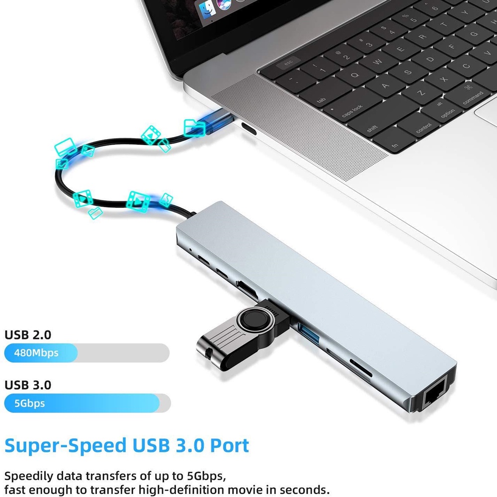 Bộ chuyển đổi USB HUB 8 trong 1 Thunderbolt 3 type c