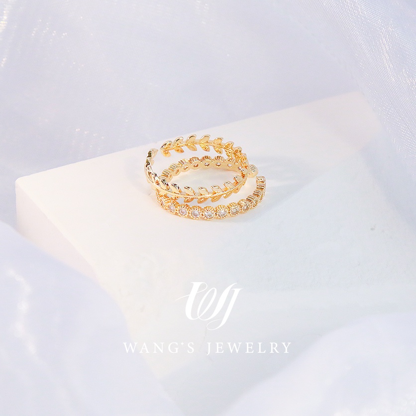 Nhẫn Hở Mạ Vàng 18k Đính Đá Zircon Hình Chiếc Lá Đơn Giản
