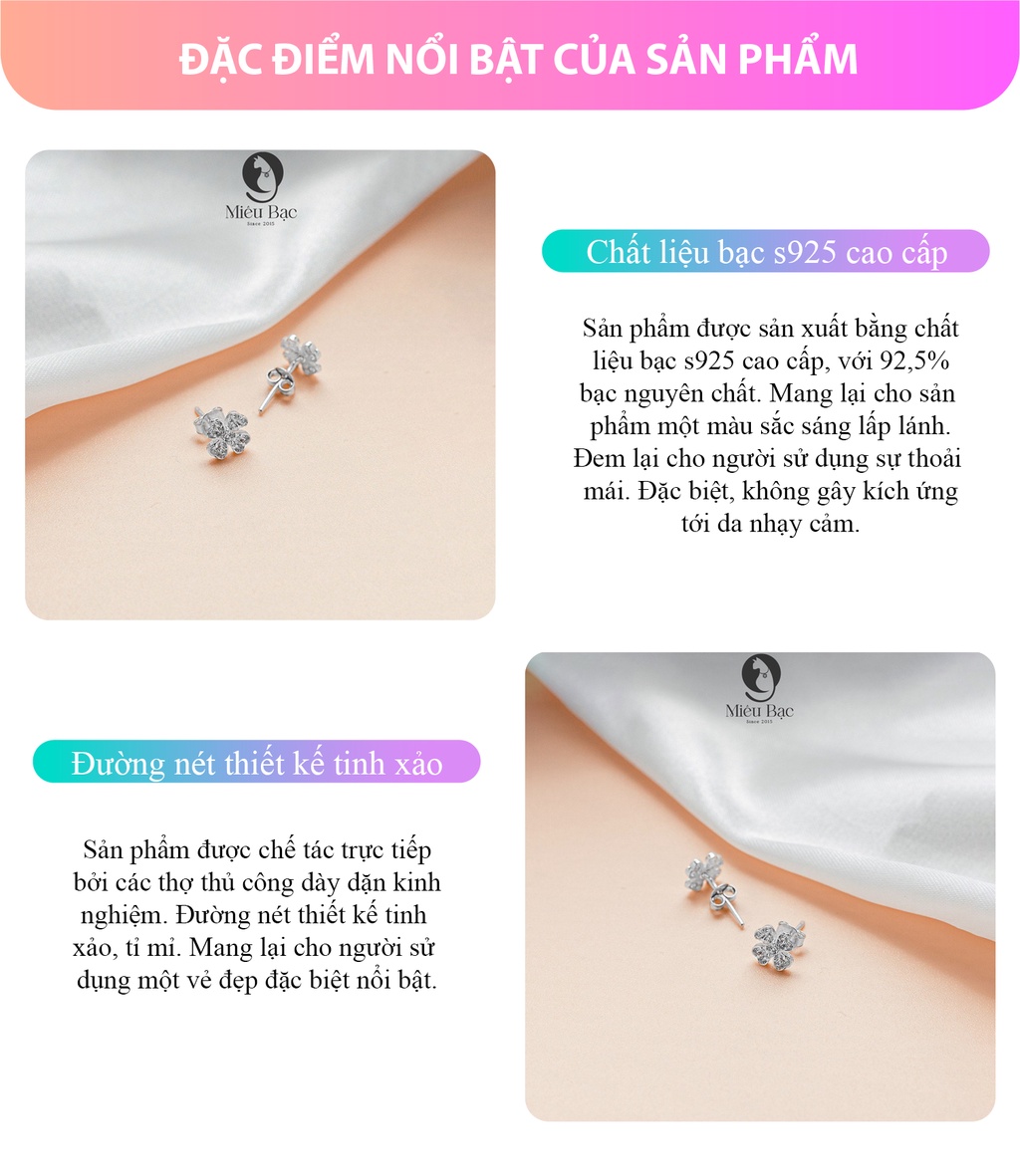 Khuyên tai bạc 925 Miêu Bạc