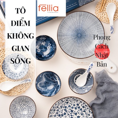 Ảnh Bộ chén bát đĩa Fellia kiểu Nhật (2 chén, 2 đĩa, 2 đũa) | Sứ cao cấp | Đóng hộp quà tặng 2