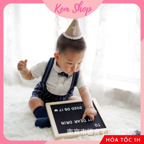 Mũ sinh nhật vải cói nâu 3D Hàn Quốc, mũ cói sinh nhật vintage dễ thương - Kemshop K12