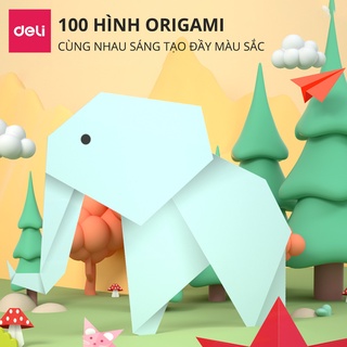 Bộ 100 tờ giấy thủ công nhiều khổ, giấy gấp origami, giấy gấp hạc DELI