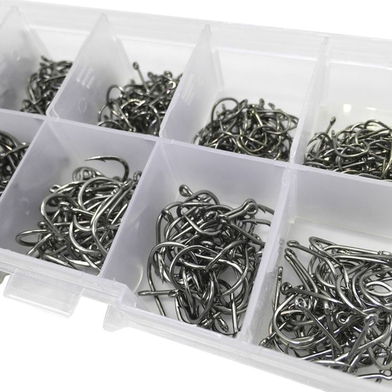 500 Cái / bộ Kích Thước Hỗn Hợp #3~ 12 Gói móc câu cá chép bằng thép Carbon cao có lỗ có hộp bán lẻ mồi ghép