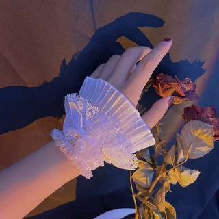 (2 màu) bộ 2 chiếc vòng đeo tay ren voan dáng xòe may xếp tầng phong cách lolita