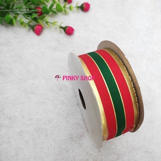 Ruy băng sọc ba màu kim tuyến lấp lánh trang trí noel, giáng sinh, merry Christmas, chúc mừng năm mới