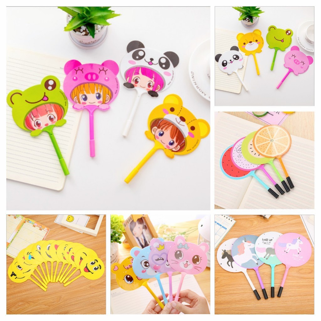 Combo 3 Bút Bi Nước Hình Quạt Phong Cách Dễ Thương