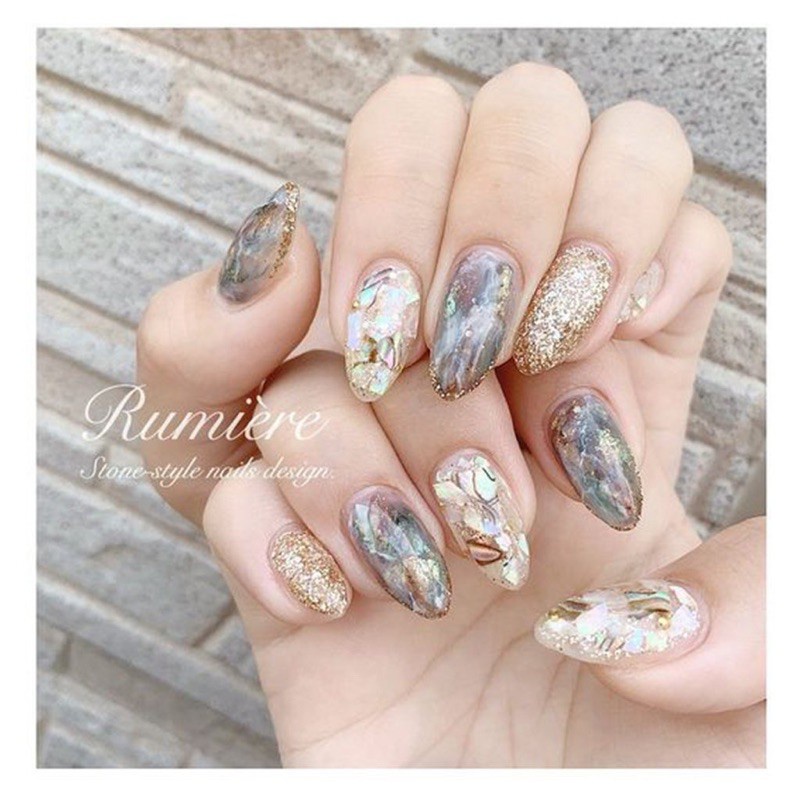 Set xà cừ vân đá ánh cầu vồng - xà cừ nail trang trí móng tay đắp gel ẩn theo phong cách Hàn Nhật