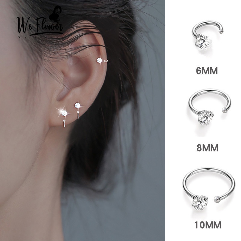WeFlower Khuyên kẹp vành tai mạ bạc S925 đính đá zircon hình hoa 6/ 8/ 10mm thời trang cho nữ