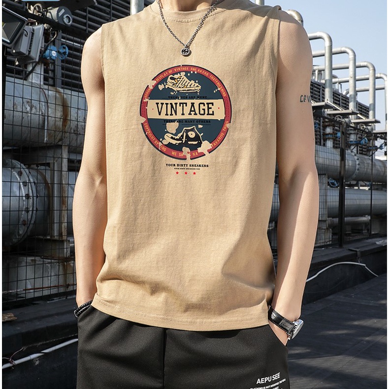 Áo ba lỗ tanktop nam HappyFamily chất thun cotton cao cấp thoáng mát mềm mịn, in hình Vintage trẻ trung