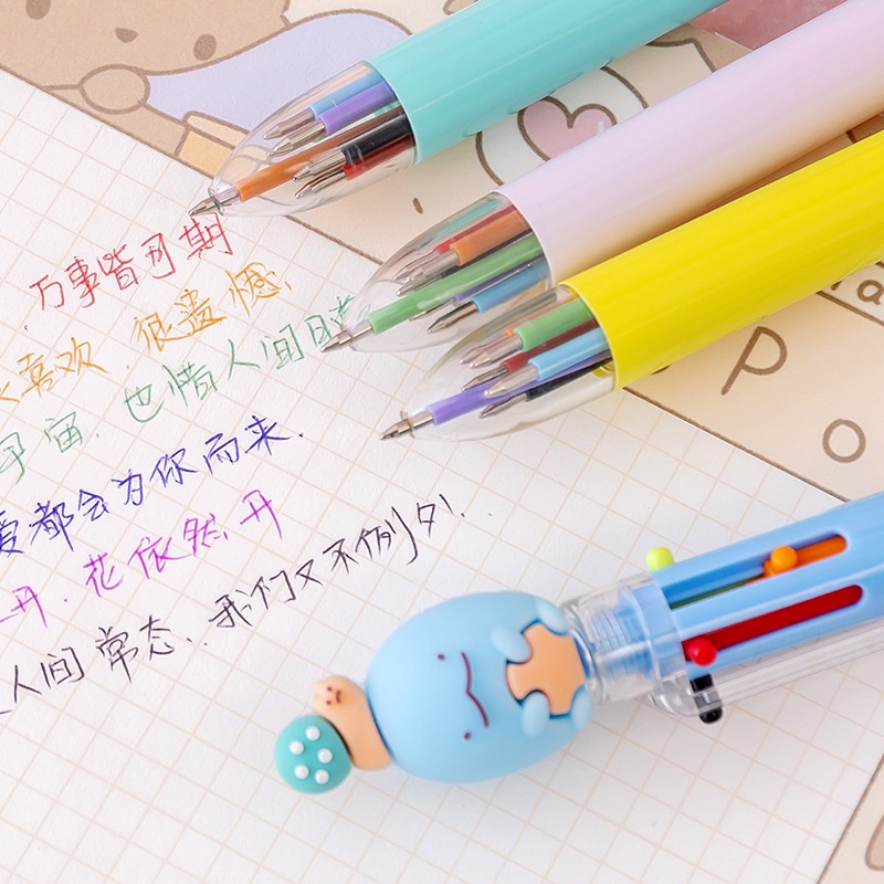 3 Bút Bi Bấm 6 Ngòi Kèm Đầu Thú Mập Mọc Đồ