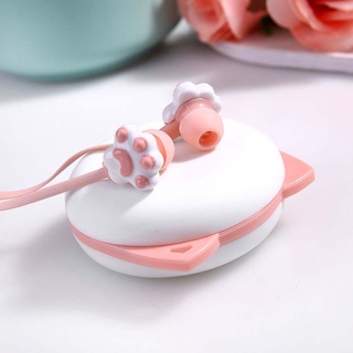 Tai Nghe Có Dây Giắc Cắm 3.5mm Kèm Hộp Đựng Hình Dấu Chân Mèo Dễ Thương Ốp